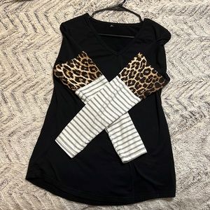 Women's Leopard Print Long Sleeve T Shirts Color Block V Neck Tunic Top